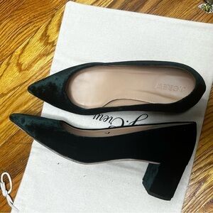 J.Crew Avery Velvet Pointed Toe Block Heel Pumps Dark Forest Green US 9
